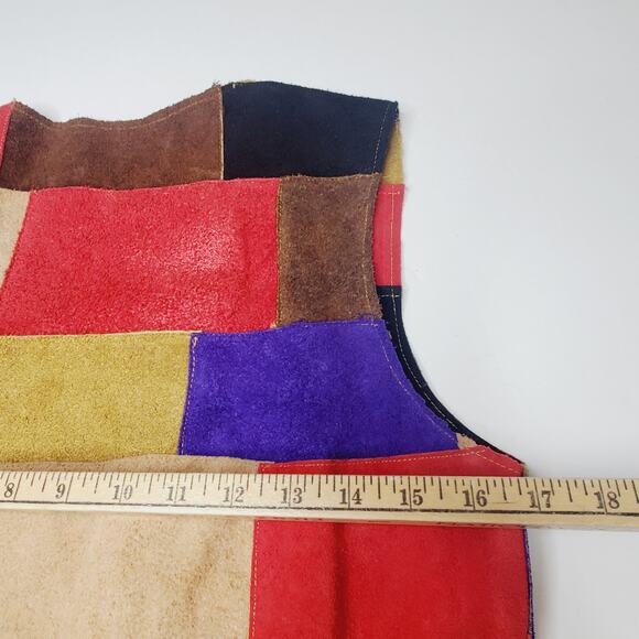 Vintage Suede Color Block Fringed Vest Art Colorful Festival Wear M - Picture 7 of 13